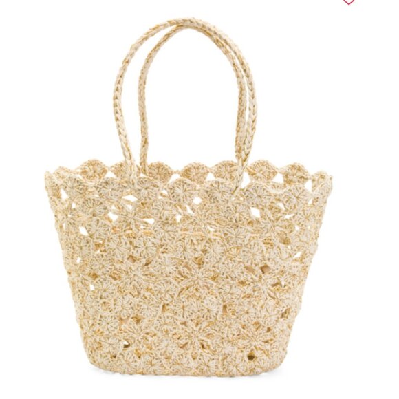 . NEW MOST WANTED womens Metallic Crochet Tote Bag With Matching Pouch ivory 253 - Picture 3 of 7